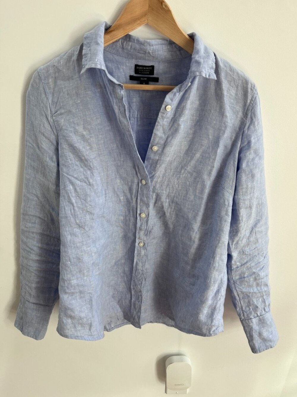 J.Crew Baird McNutt Irish Linen Slim Button Down Shirt Men's Size 8 Blue